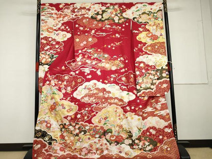 平和屋着物●豪華振袖　駒刺繍　御所車吉祥花毬文　金彩　正絹　逸品　AABG6710cs