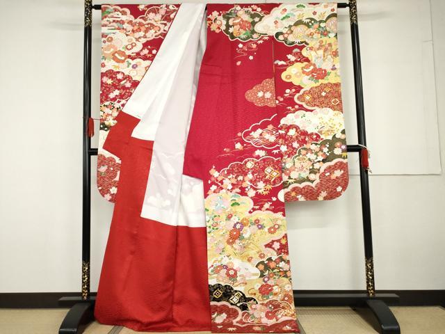 平和屋着物●豪華振袖　駒刺繍　御所車吉祥花毬文　金彩　正絹　逸品　AABG6710cs