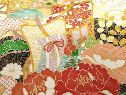 平和屋着物●豪華振袖　駒刺繍　御所車吉祥花毬文　金彩　正絹　逸品　AABG6710cs