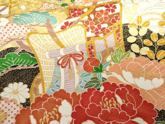 平和屋着物●豪華振袖　駒刺繍　御所車吉祥花毬文　金彩　正絹　逸品　AABG6710cs