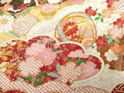 平和屋着物●豪華振袖　駒刺繍　御所車吉祥花毬文　金彩　正絹　逸品　AABG6710cs