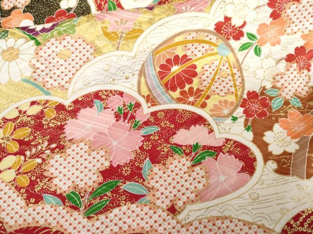 平和屋着物●豪華振袖　駒刺繍　御所車吉祥花毬文　金彩　正絹　逸品　AABG6710cs