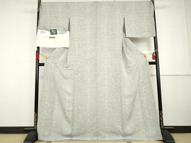 平和屋着物●染匠　いち川　市川純一郎　小紋　花唐草文　染の北川　CHUL THAI No6　反端付き　正絹　逸品　AABG6713cs