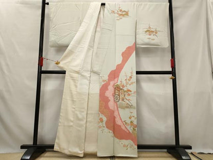 平和屋着物■訪問着　絞り　御所車梅松文　金彩　正絹　逸品　AABG6721st