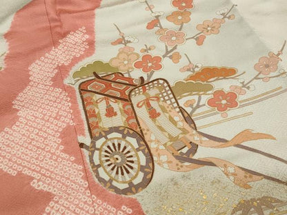 平和屋着物■訪問着　絞り　御所車梅松文　金彩　正絹　逸品　AABG6721st