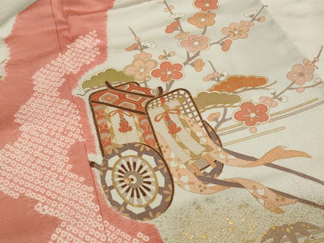 平和屋着物■訪問着　絞り　御所車梅松文　金彩　正絹　逸品　AABG6721st
