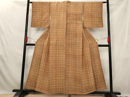 平和屋着物■上質な小紋　変わり格子文　鬼しぼ縮緬　正絹　逸品　AABG6722st