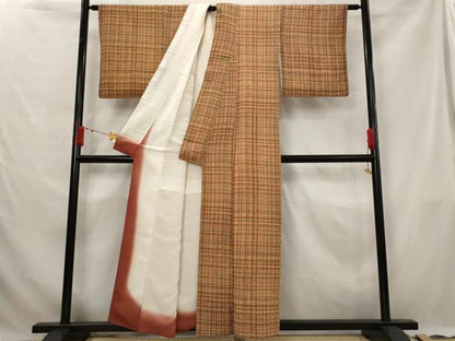 平和屋着物■上質な小紋　変わり格子文　鬼しぼ縮緬　正絹　逸品　AABG6722st