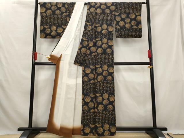 平和屋着物■上質な小紋　雪輪花文　黒地　金彩　正絹　逸品　AABG6733st