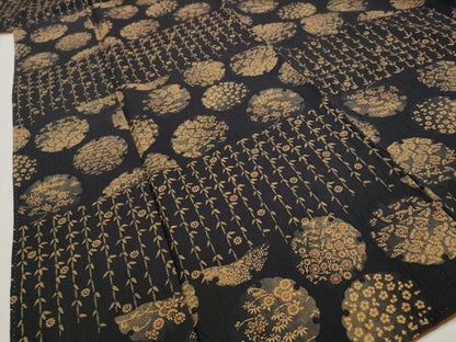 平和屋着物■上質な小紋　雪輪花文　黒地　金彩　正絹　逸品　AABG6733st