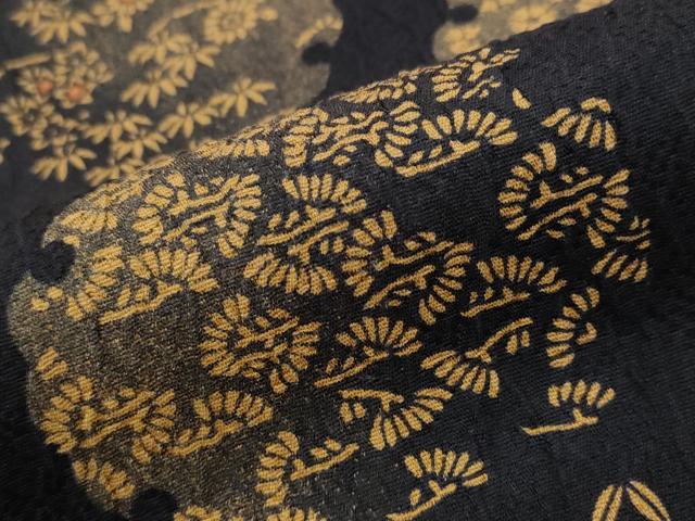 平和屋着物■上質な小紋　雪輪花文　黒地　金彩　正絹　逸品　AABG6733st