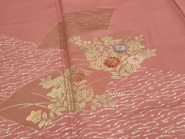 平和屋着物■訪問着　刺繍　地紙花文　金糸　金彩　正絹　逸品　AABG6734st