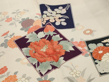 平和屋着物■訪問着　刺繍　色紙花文　暈し染め　金彩　正絹　逸品　未使用　AABG6735st