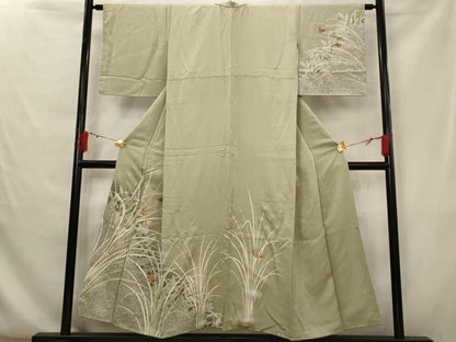 平和屋着物■訪問着　刺繍　花蝶文　暈し染め　金彩　正絹　逸品　AABG6738st