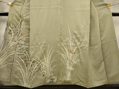 平和屋着物■訪問着　刺繍　花蝶文　暈し染め　金彩　正絹　逸品　AABG6738st