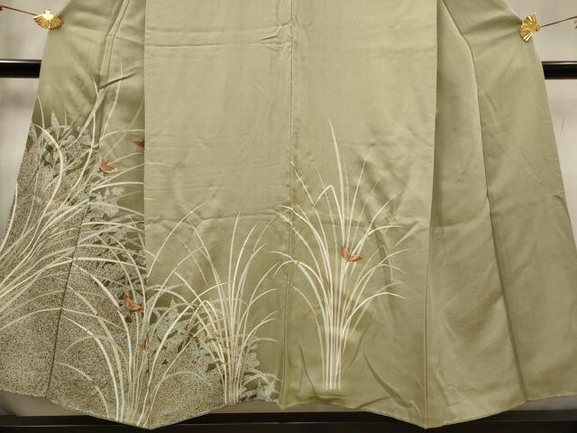 平和屋着物■訪問着　刺繍　花蝶文　暈し染め　金彩　正絹　逸品　AABG6738st
