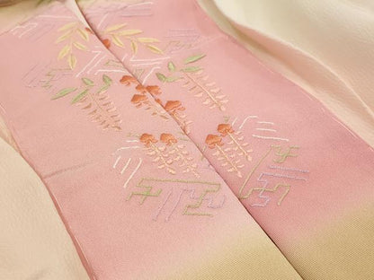 平和屋着物■長襦袢　無双仕立て　切り嵌め文様　暈し染め　半衿刺繍　正絹　逸品　AABG6747st