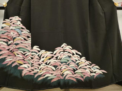 平和屋着物■豪華黒留袖　刺繍　草花文　暈し染め　金彩　正絹　逸品　AABG6756st