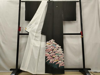 平和屋着物■豪華黒留袖　刺繍　草花文　暈し染め　金彩　正絹　逸品　AABG6756st