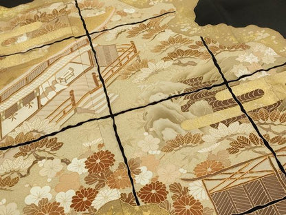 平和屋着物■豪華黒留袖 駒刺繍 風景松竹梅文 金彩 正絹 逸品 AABG6781st