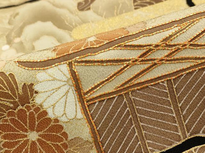 平和屋着物■豪華黒留袖 駒刺繍 風景松竹梅文 金彩 正絹 逸品 AABG6781st