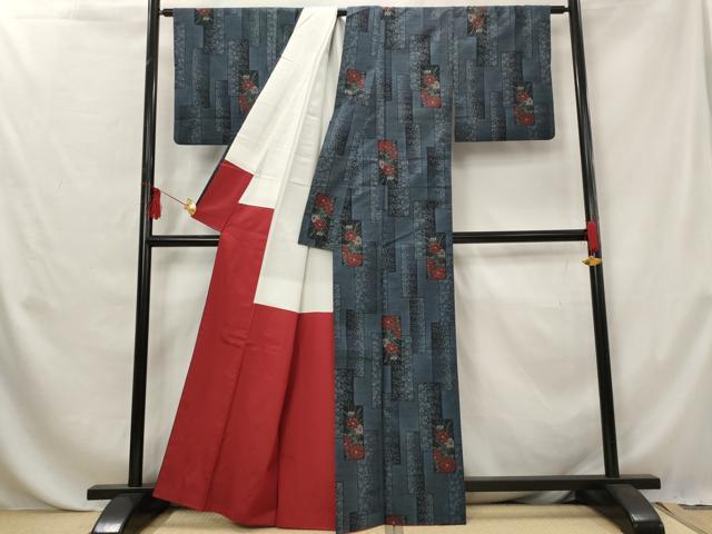 平和屋着物■上質な紬　色紙重ね花文　正絹　逸品　AABG6789st