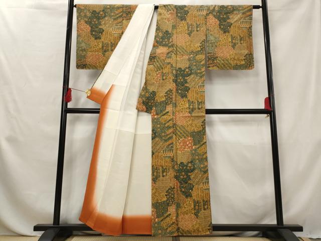 平和屋着物■上質な小紋 紬地 切嵌更紗花文 正絹 逸品 未使用 AABG6793st