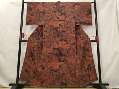 平和屋着物■上質な小紋　草花文　金彩　正絹　逸品　未使用　AABG6797st