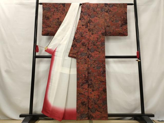平和屋着物■上質な小紋　草花文　金彩　正絹　逸品　未使用　AABG6797st
