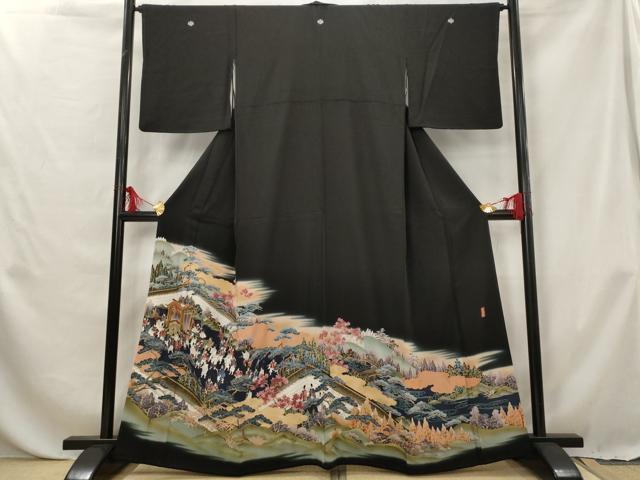 平和屋着物■豪華黒留袖 作家物 駒刺繍 人物風景文 暈し染め 金彩 正絹 逸品 AABG6800st