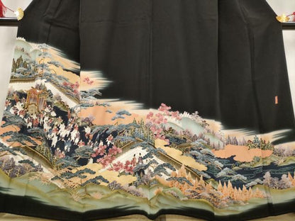 平和屋着物■豪華黒留袖 作家物 駒刺繍 人物風景文 暈し染め 金彩 正絹 逸品 AABG6800st