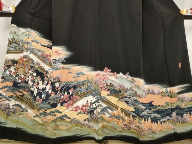 平和屋着物■豪華黒留袖 作家物 駒刺繍 人物風景文 暈し染め 金彩 正絹 逸品 AABG6800st