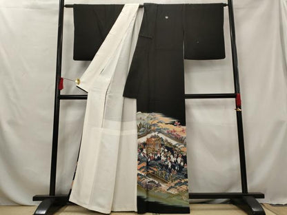 平和屋着物■豪華黒留袖 作家物 駒刺繍 人物風景文 暈し染め 金彩 正絹 逸品 AABG6800st