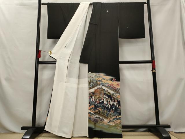 平和屋着物■豪華黒留袖 作家物 駒刺繍 人物風景文 暈し染め 金彩 正絹 逸品 AABG6800st