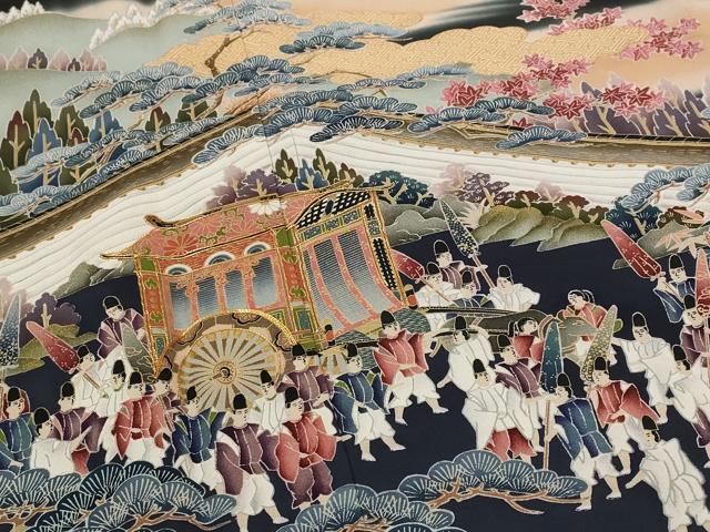 平和屋着物■豪華黒留袖 作家物 駒刺繍 人物風景文 暈し染め 金彩 正絹 逸品 AABG6800st