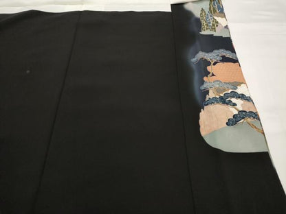 平和屋着物■豪華黒留袖 作家物 駒刺繍 人物風景文 暈し染め 金彩 正絹 逸品 AABG6800st