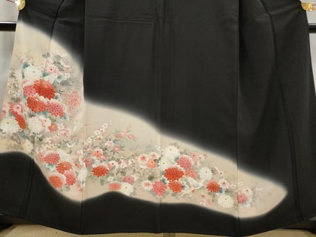 平和屋着物■豪華黒留袖 作家物 花鳥文 暈し染め 正絹 逸品 AABG6815st