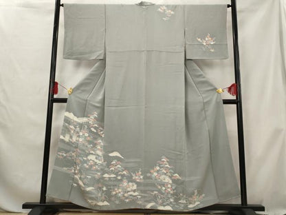 平和屋着物■訪問着 流水草花文 正絹 逸品 AABG6832st