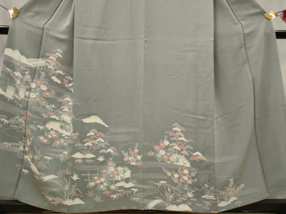 平和屋着物■訪問着 流水草花文 正絹 逸品 AABG6832st