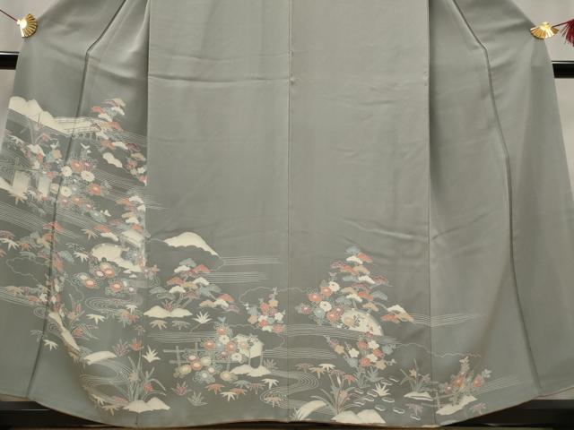 平和屋着物■訪問着 流水草花文 正絹 逸品 AABG6832st
