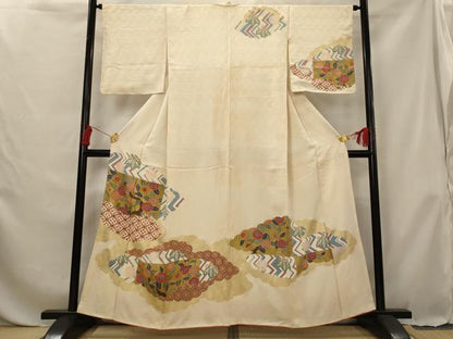 平和屋着物■訪問着 刺繍 雲取り花文 金彩 正絹 逸品 AABG6834st