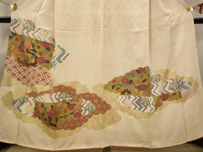 平和屋着物■訪問着 刺繍 雲取り花文 金彩 正絹 逸品 AABG6834st