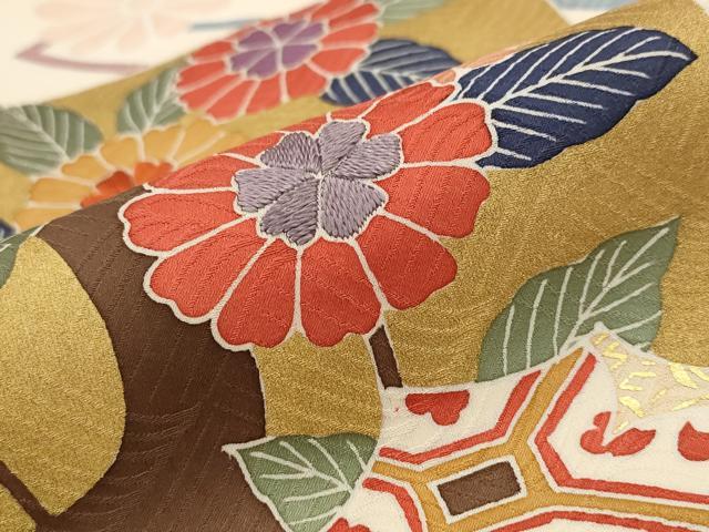 平和屋着物■訪問着 刺繍 雲取り花文 金彩 正絹 逸品 AABG6834st