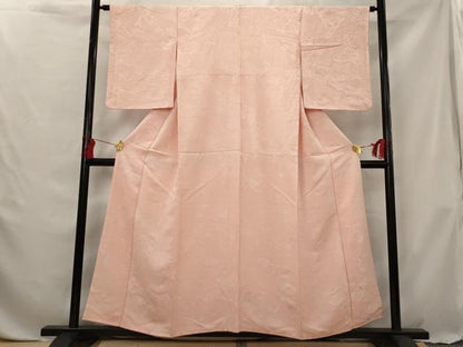 平和屋着物■上質な色無地 更紗花地紋 珊瑚色 正絹 逸品 AABG6843st