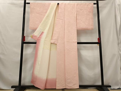 平和屋着物■上質な色無地 更紗花地紋 珊瑚色 正絹 逸品 AABG6843st