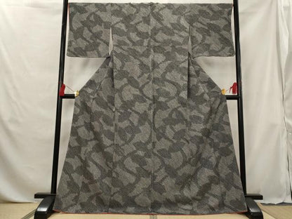 平和屋着物■上質な小紋　総絞り　枝葉文　黒地　正絹　逸品　AABG6850st