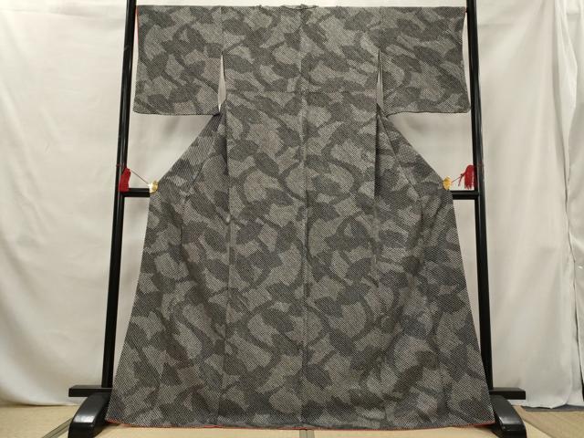 平和屋着物■上質な小紋　総絞り　枝葉文　黒地　正絹　逸品　AABG6850st