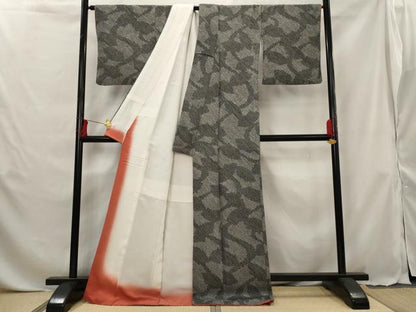 平和屋着物■上質な小紋　総絞り　枝葉文　黒地　正絹　逸品　AABG6850st