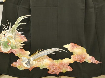 平和屋着物■豪華黒留袖 駒刺繍 雉 金銀糸 金銀彩 正絹 逸品 AABG6865st
