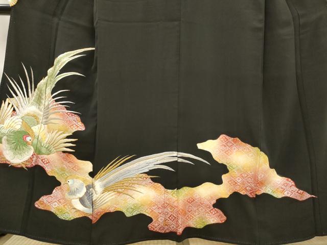 平和屋着物■豪華黒留袖 駒刺繍 雉 金銀糸 金銀彩 正絹 逸品 AABG6865st